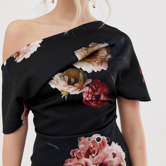 ASOS Design Pleated Shoulder Floral Pencil Dress - Picture 2 of 3